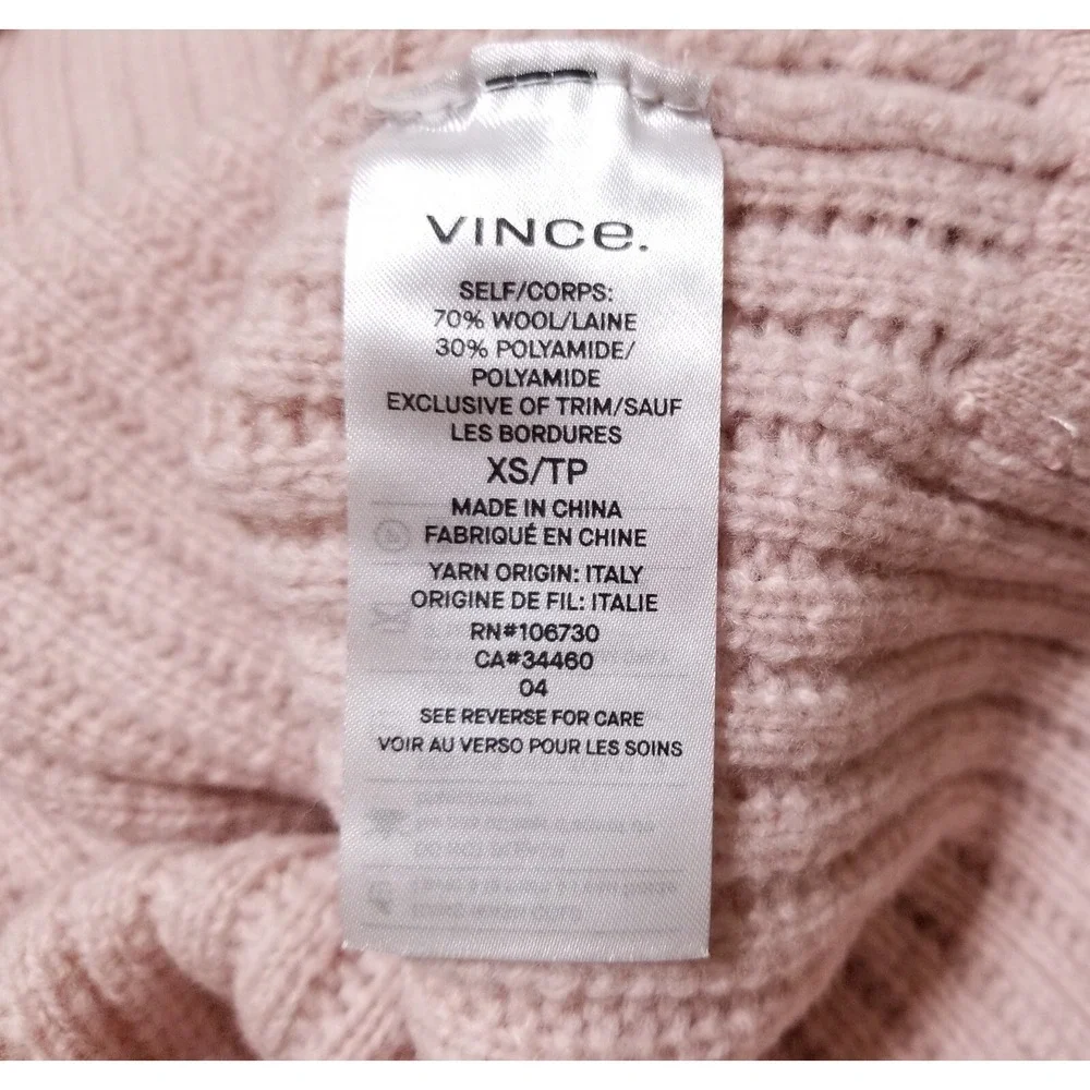 Vince Side Slit Wool Blend Ribbed Knit Crew Neck Sweater Blush Pink XS $325
